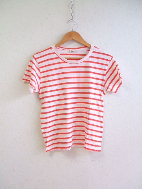 IN NATURAL コットンリネンボーダー半袖Tシャツ ホワイト オレンジ インナチュラル 中古 0-0812S 159192_画像1