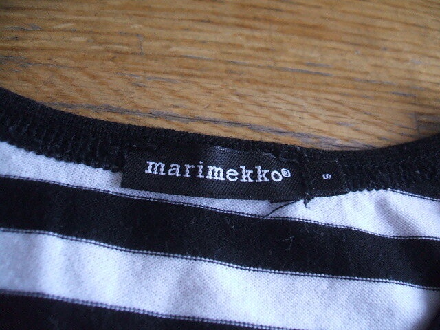 marimekko ボーダーワンピース サイズS コットン ホワイト ブラック マリメッコ 中古 0-113M 165477_画像3