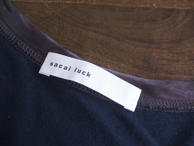 sacai luck チュール使い半袖切替ワンピース サイズ2 ネイビー ブラック レディース サカイ ラック 中古 0-0414S 153000_画像3