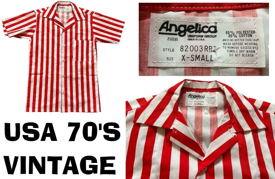 未使用デッドストックUSA70’Sビンテージ★Angelica半袖ストライプシャツ★S_画像1