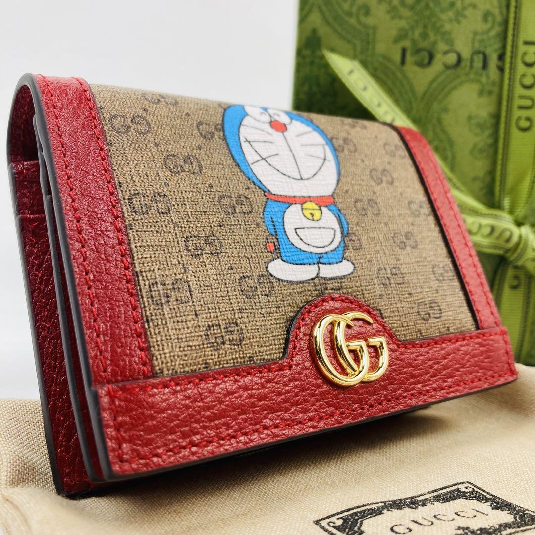 [ прекрасный товар ]GUCCI Doraemon сотрудничество Gucci GGs шкив mma-monto compact складывать кошелек носорог fPVC кожа мужской Brown чай красный красный 