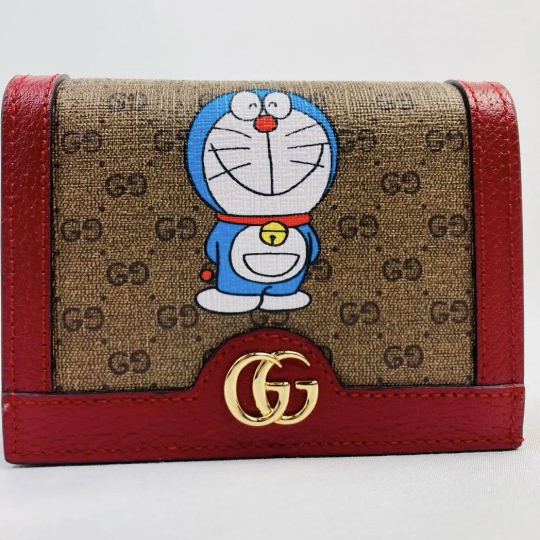 [ прекрасный товар ]GUCCI Doraemon сотрудничество Gucci GGs шкив mma-monto compact складывать кошелек носорог fPVC кожа мужской Brown чай красный красный 