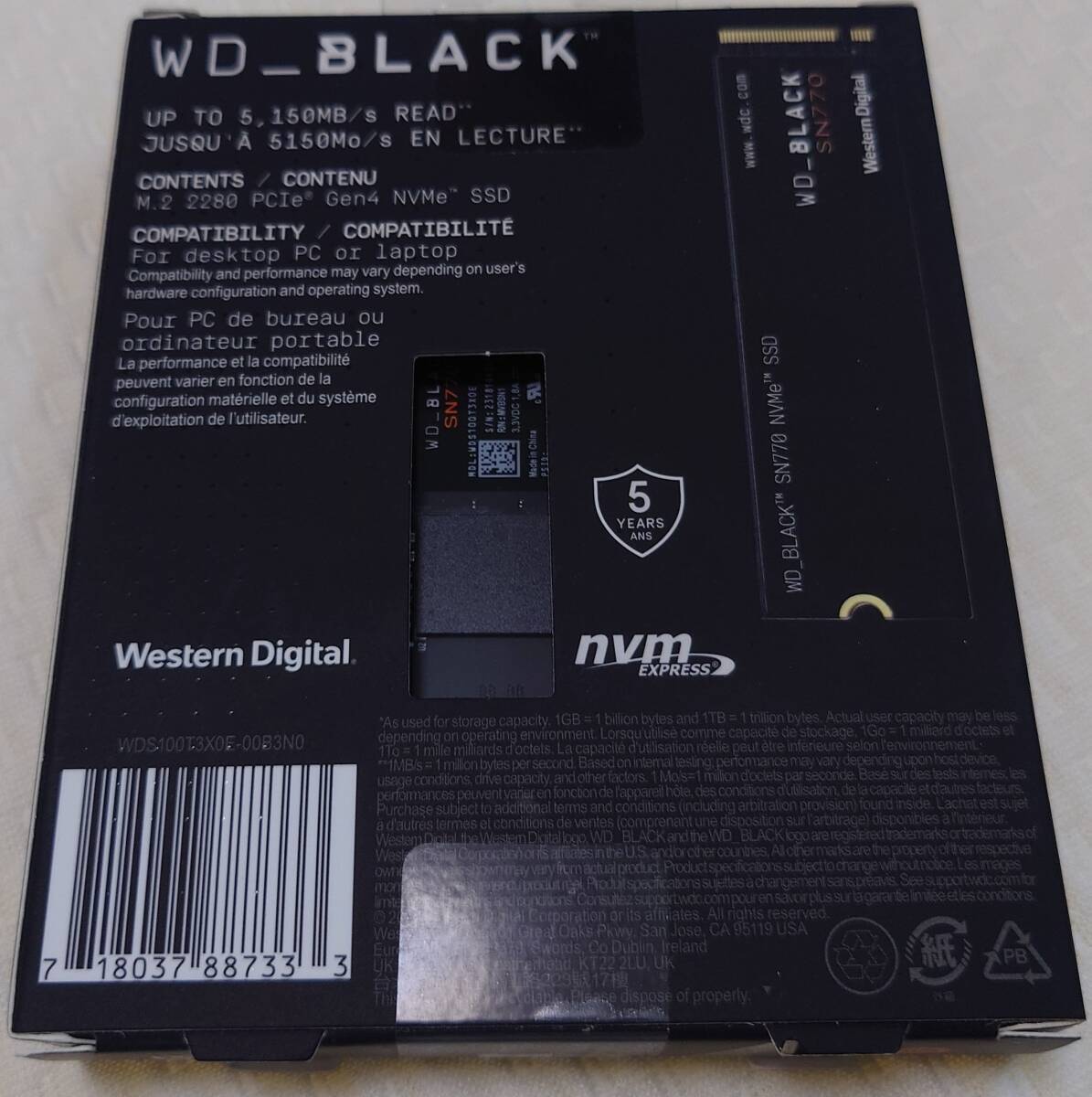 ■WD BLACK SN770 1TB NVMe SSD 新品未開封_画像2