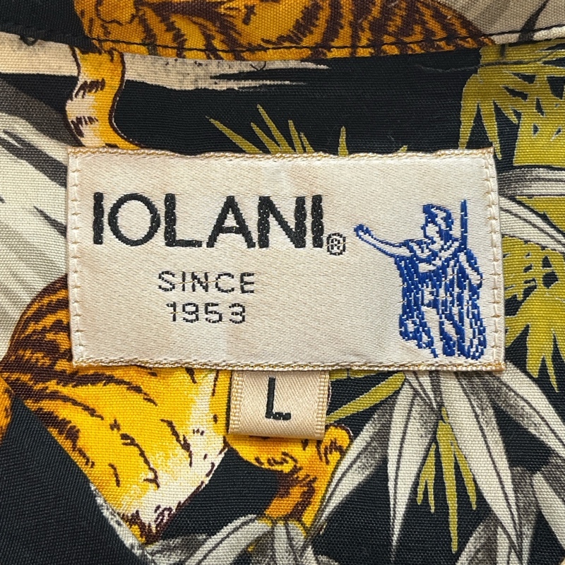 IOLANI/イオラニ/90s/ L/S HAWAIIAN SHIRT/ハワイアンシャツ/虎×富士×竹/長袖アロハシャツ/Lサイズ/レーヨン/ブラック系_画像7