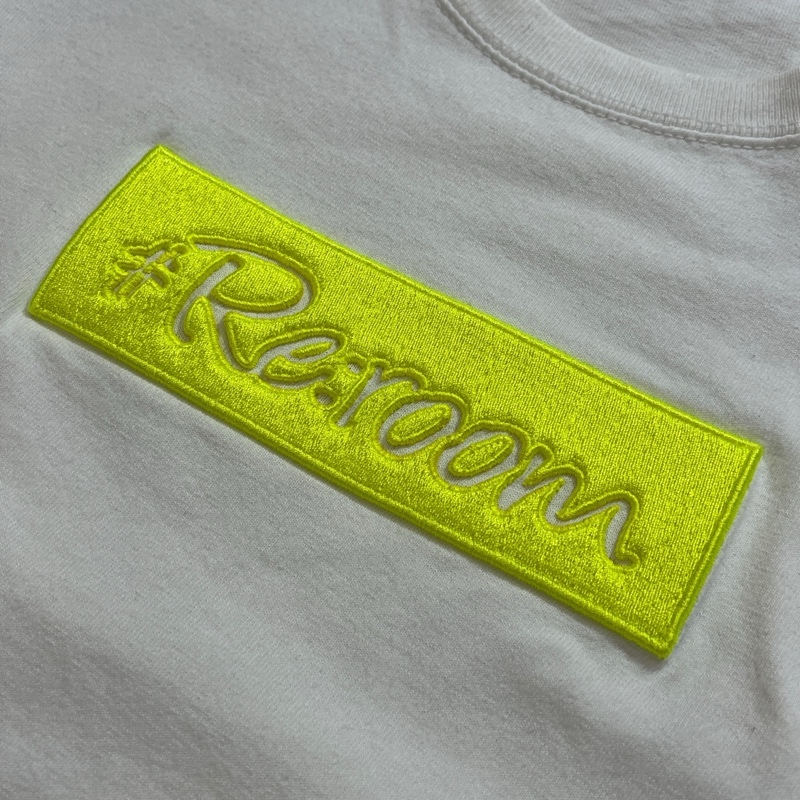 #Re:room/リルーム/くり抜き ボックスロゴ刺繍/半袖Tシャツ/ホワイト×イエロー/裾刺繍/Lサイズ_画像4