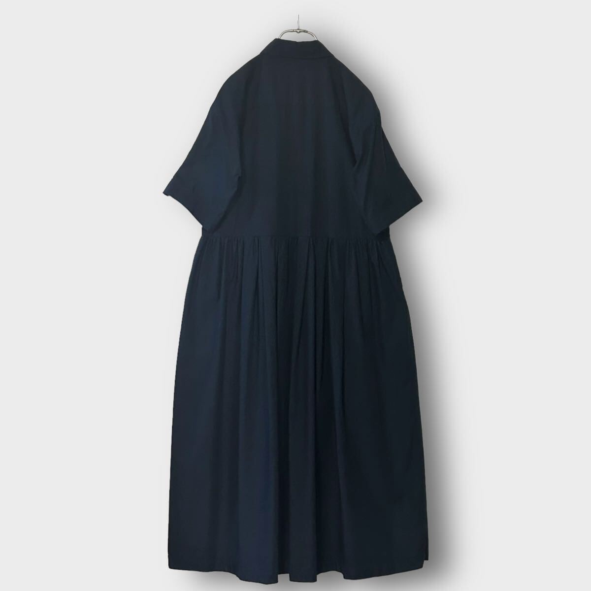 1379 UNIQLO×INES ＊ ユニクロ イネス タックワンピース ネイビー S 半袖 シャツワンピース ロングワンピース 夏 大人ワンピース