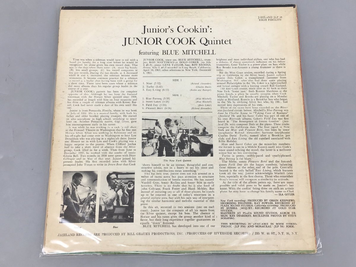 LP record JUNIOR COOK Quintet / Junior\'s Cookin\' JLP 58 2405LO071