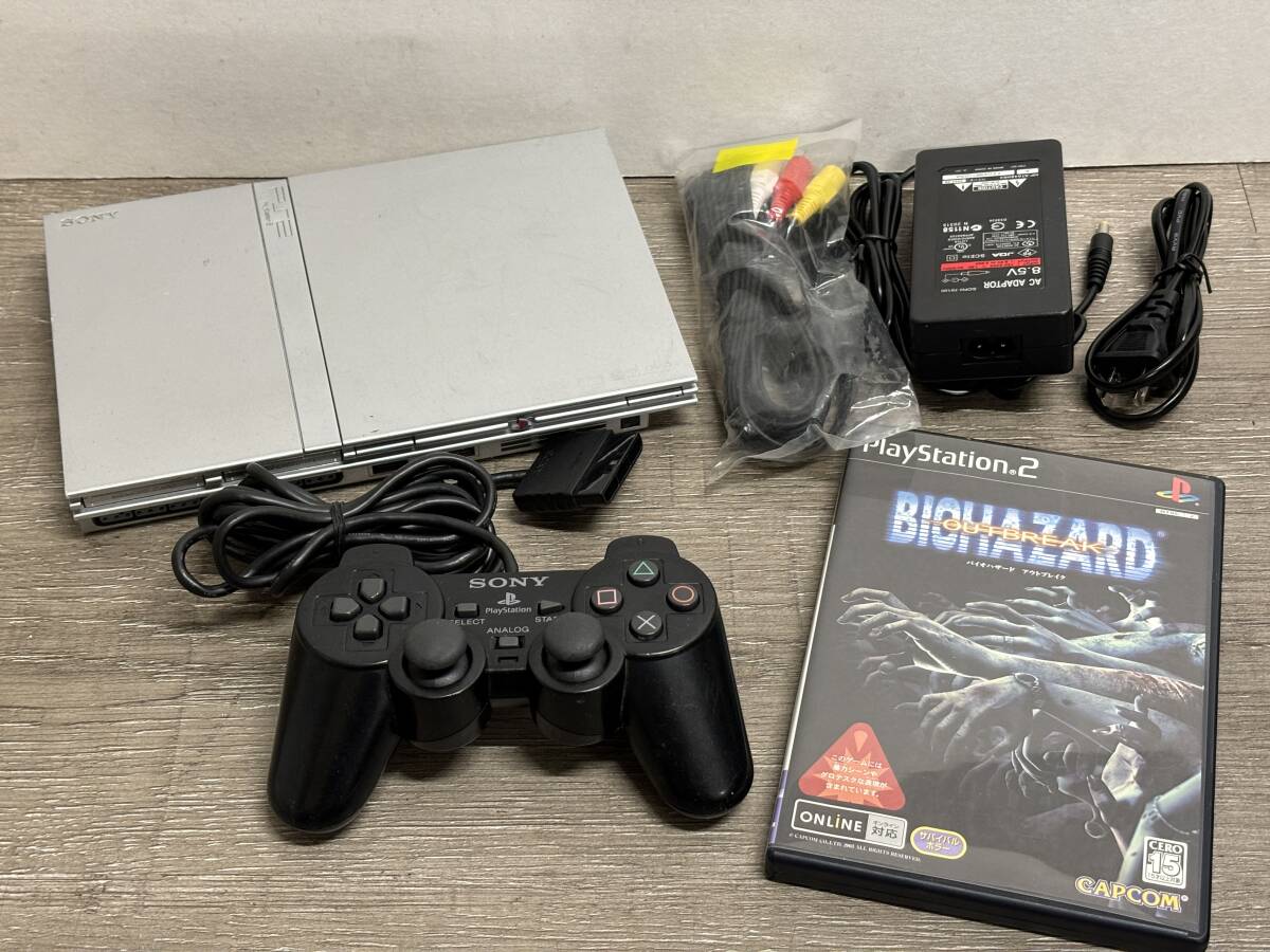 ☆ PS2 ☆ プレイステーション2 SCPH-75000 サテンシルバー 動作品 本体 コントローラー 互換アダプター Playstation2 薄型 9433の画像1