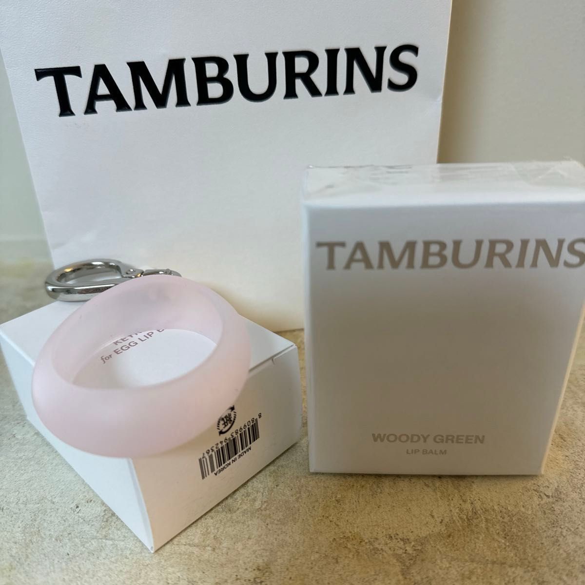 タンバリンズ　TAMBURINS エッグリップバーム　阪急ノベルティ チャームキーリング