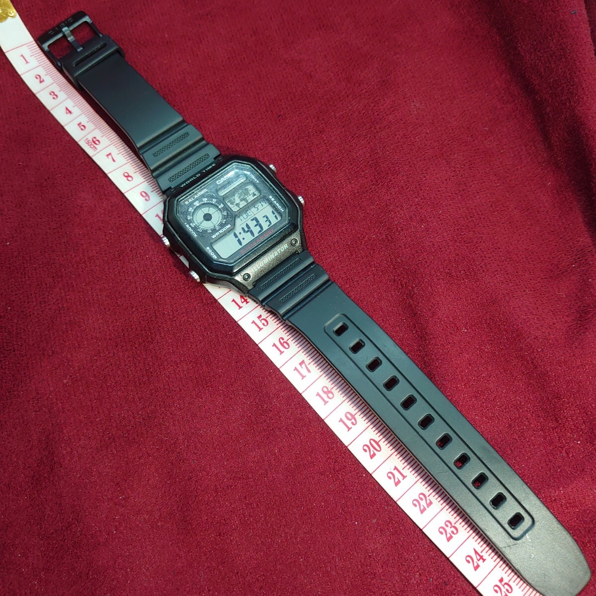 530【動作品】CASIO WORLD TIME ILLUMINATOR AE-1200WH メンズ デジタル 腕時計 カシオ ワールドタイム イルミネーター ブラック _画像6