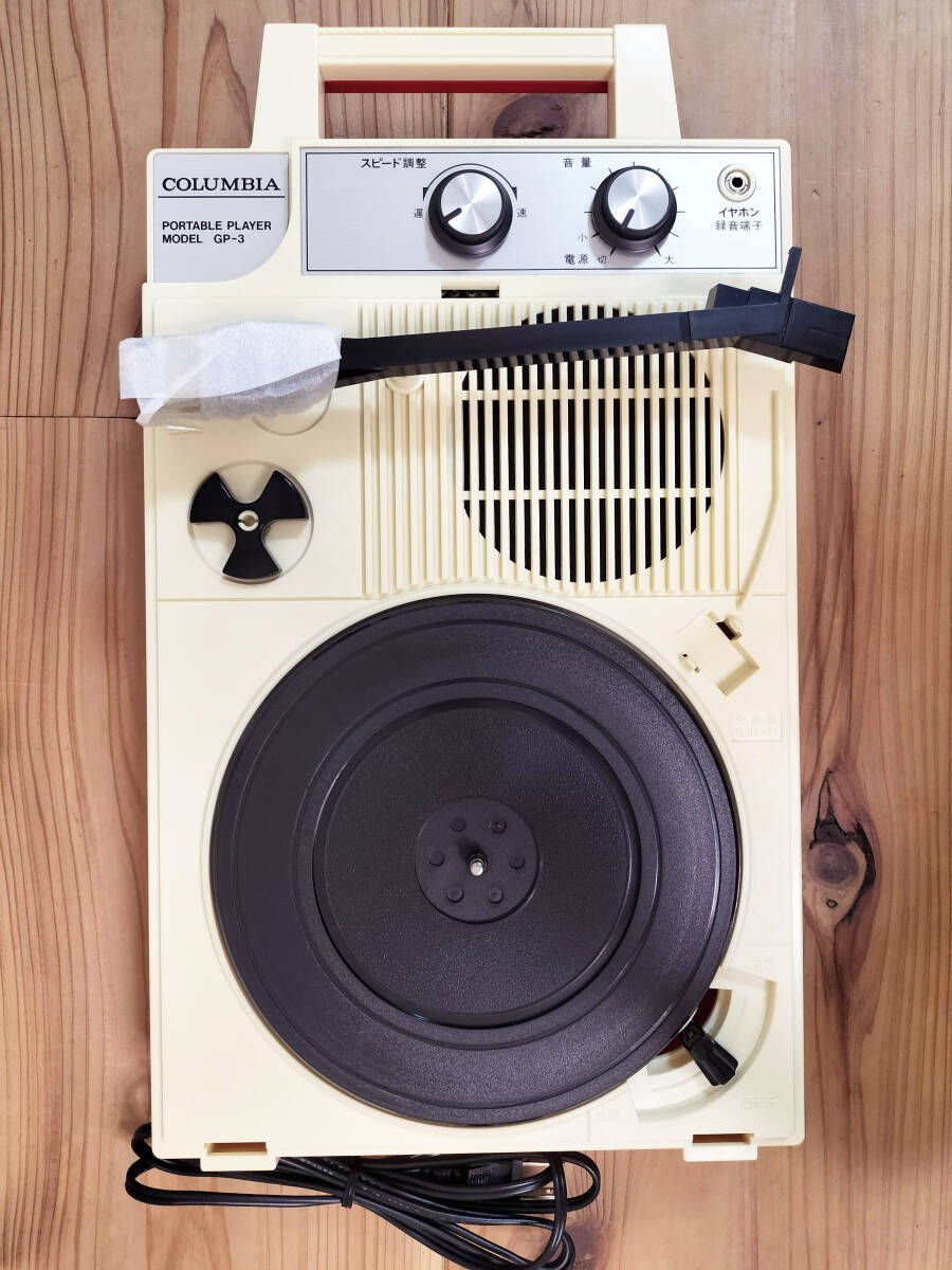  ultra rare! retro!COLUMBIA GP-3 new goods! unused! operation verification ending! instructions attaching! Colombia portable record player Showa Retro!1995 year!