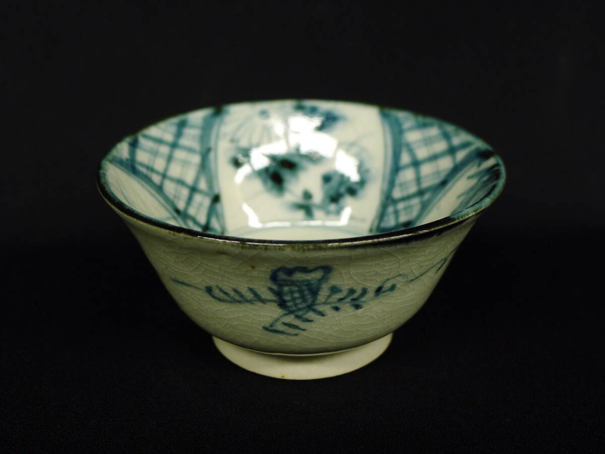 ee530* Edo period old Imari Indigo Kutani old blue and white ceramics. green tea .5 customer ... hand expectation one character .. old .. retro antique antique /60