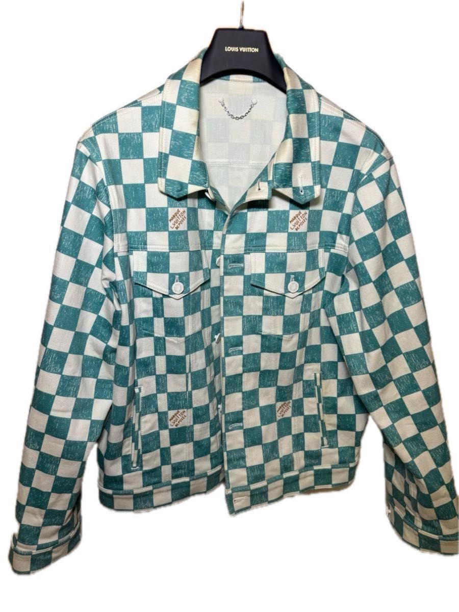 定価29万 LOUIS VUITTON Damier Denim Trucker Jacket Ocean 定価29万 LOUIS VUITTON Damier Denim Trucker Jacket Ocean