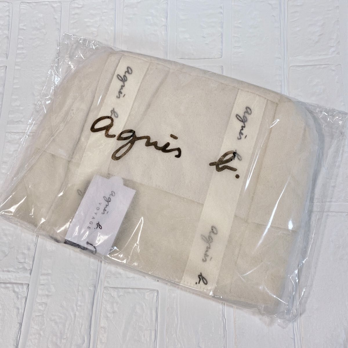 agnes b. アニエスベー  ロゴテープ　トートバッグ　Mサイズ　ホワイト 小