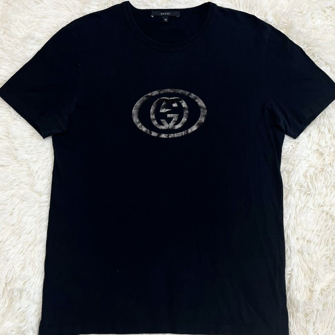 美品 グッチ【大人気デザイン】 GUCCI 半袖 tシャツ カットソー トップス インターロッキング ロゴ メンズ ブラック サイズM_画像1