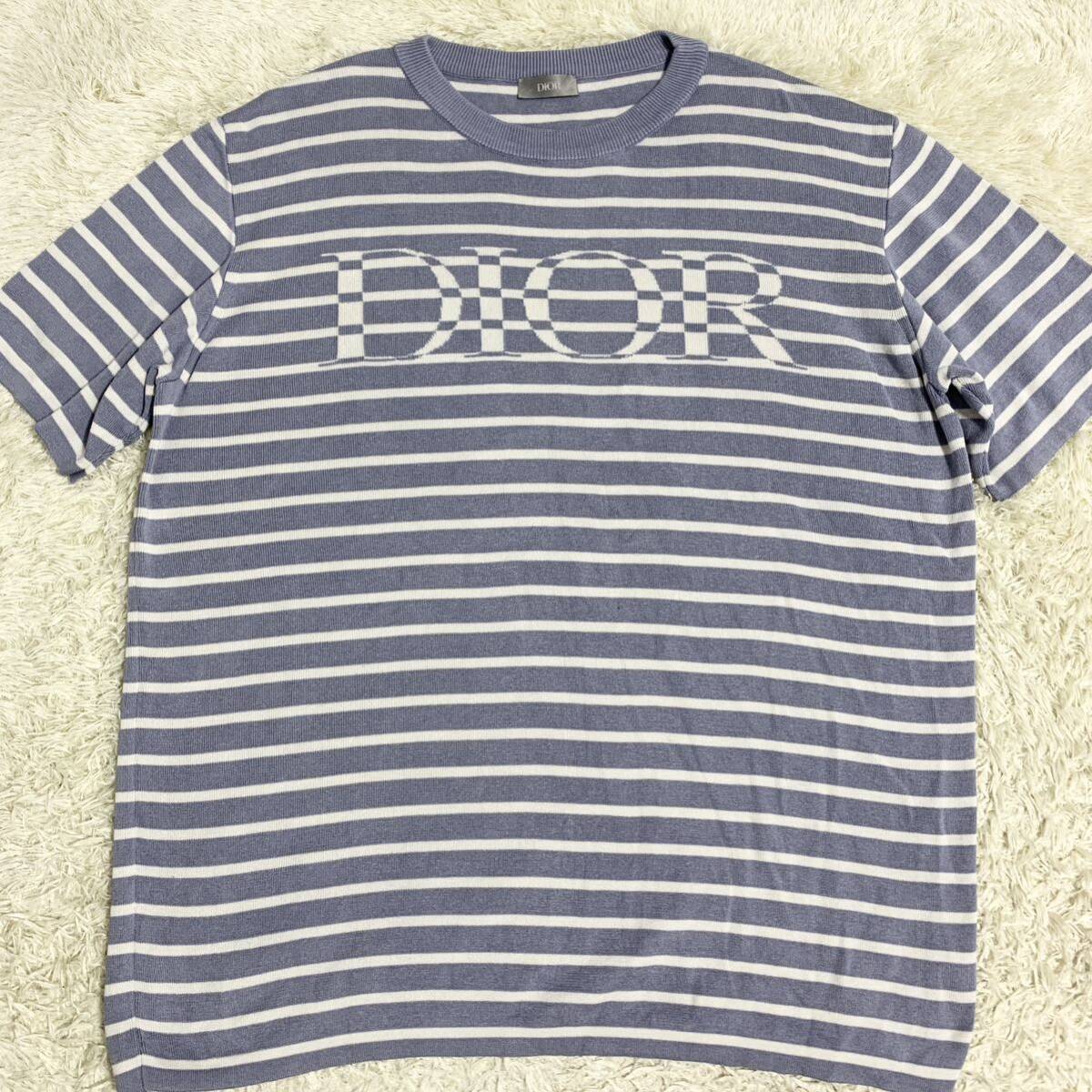 極美品 ディオールオム 【現行モデル】 Dior Homme 半袖 Tシャツ ニット カットソー トップス ボーダー ビックロゴ メンズ サイズM_画像1