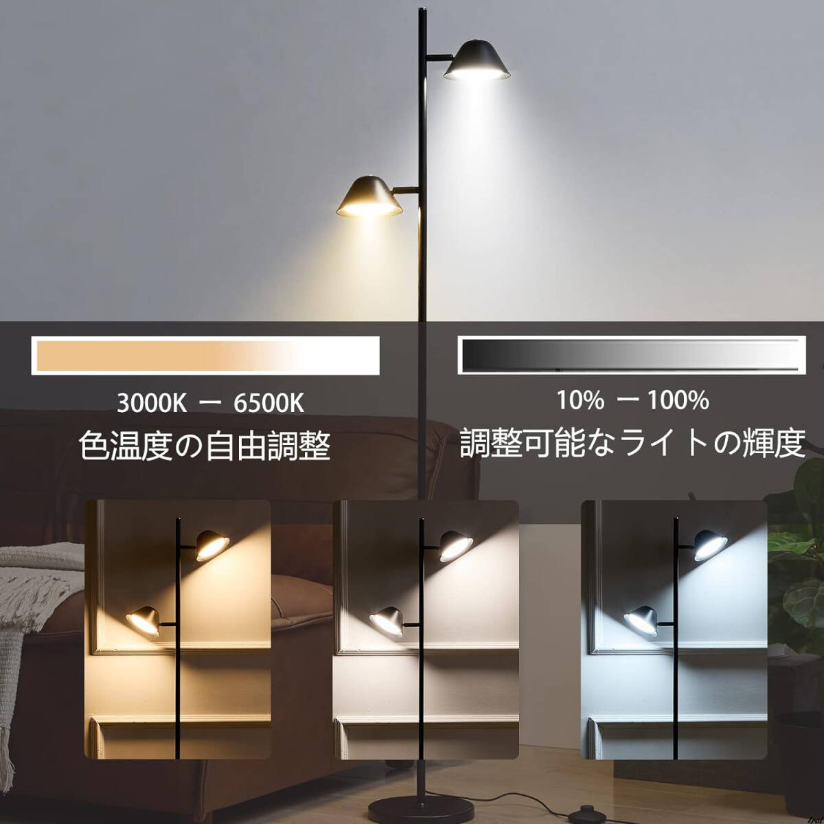 【スタンドライト】　フロアランプ　ライト　照明　ランプ　インテリア　リモコン　LED　ブラック　フロアライト　模様替え