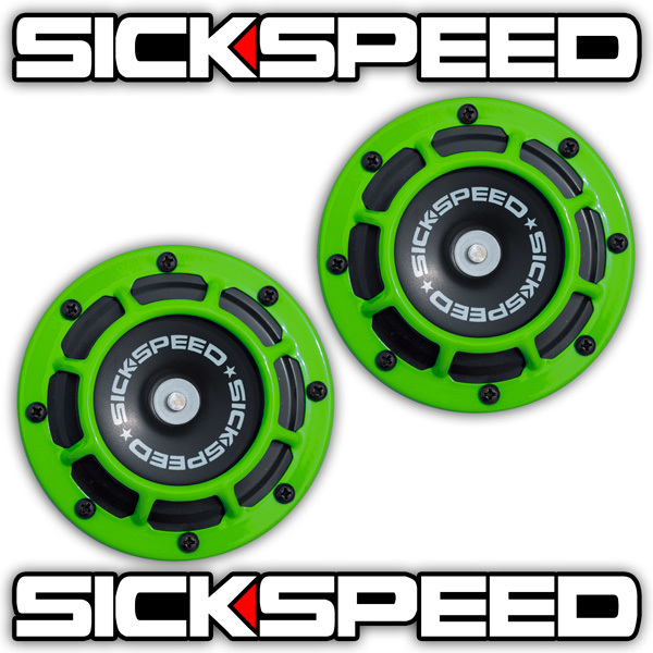 SICKSPEED ホーン ライトグリーン JDM USDM シックスピード ラッパ スタンス 丸型 汎用 12V クラクション 緑_画像1