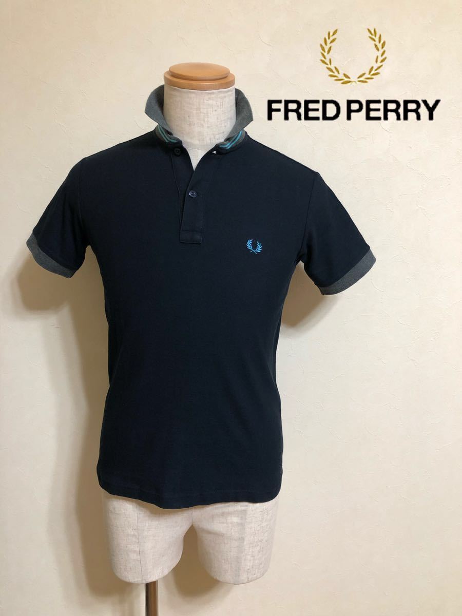 FRED PERRY フレッドペリー 鹿の子 ポロシャツ トップス サイズS 半袖 ネイビー FZ1362 ヒットユニオン 日本製_画像1