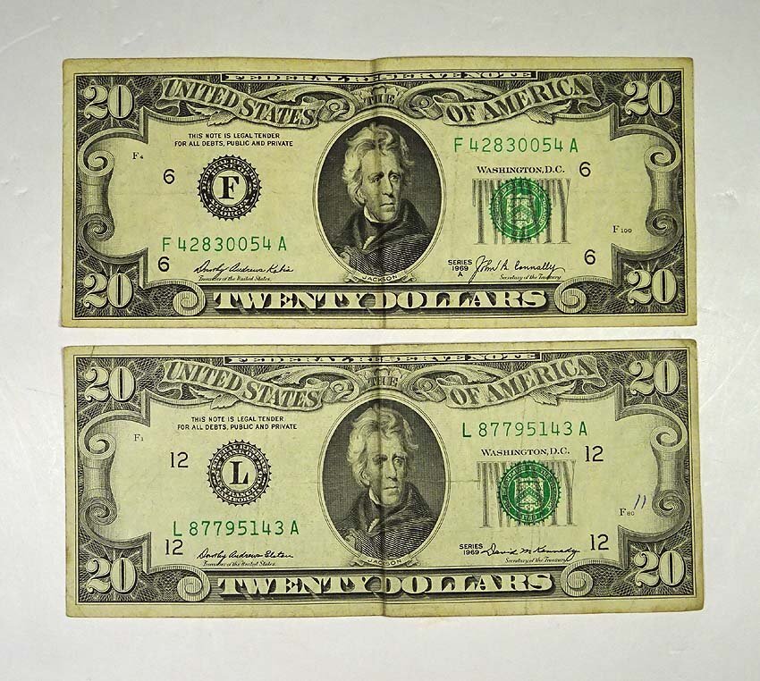 緑屋t■ 旧 アメリカドル　紙幣　計50ドル（5ドル×2枚　20ドル×2枚）　まとめて　　g3/5-342/29-5#60_画像3