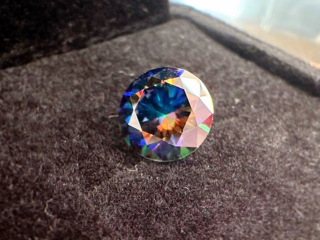 モアサナイト Rainbow レインボーパープル 青 紫 1.0CT 6.5mm ルース 証明書付 人工ダイヤモンド モアッサナイト