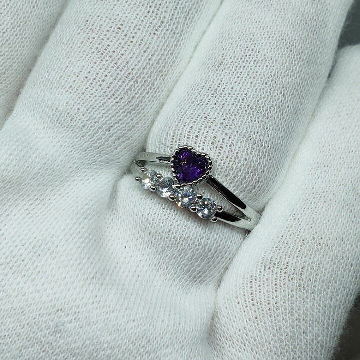 2月誕生石 ハート型 指輪 紫水晶「愛の守護石」アメジスト リング フリーサイズ_画像4