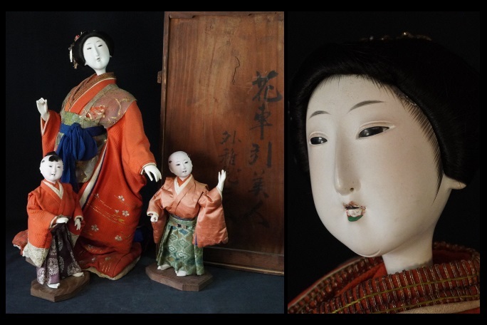 世界的に有名な 三郎 鶴巻 紙塑人形創始者 作『にらめっこ』日本人形 真作 共箱 その他