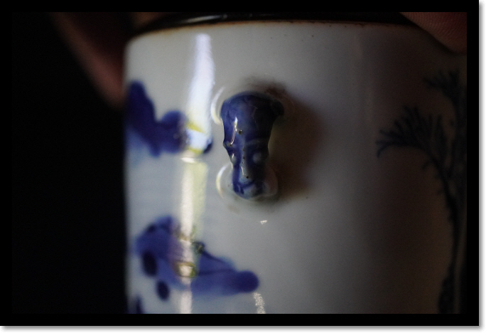 青花　山水画　香炉　双耳瓶　透かし蓋　砡摘み　染付　中国美術　古玩　茶室　煎茶道具_画像5