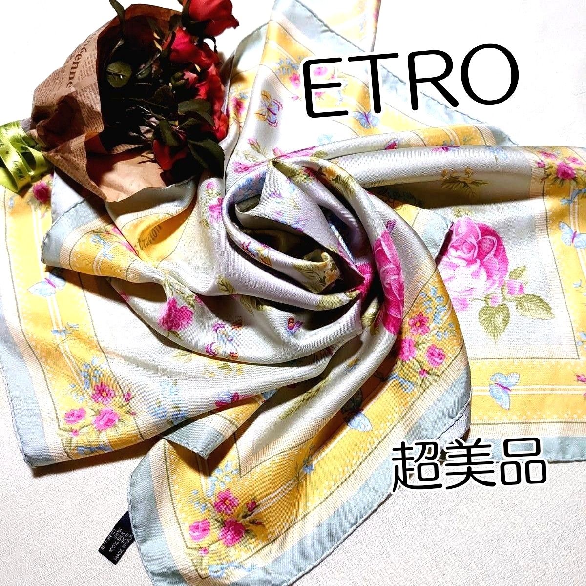 ■美品■ETROエトロ■優しい花柄シルク 大判スカーフ■キレイめスカーフ■