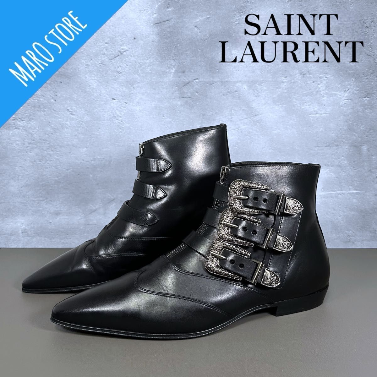 美品】 SAINT LAURENT サンローラン ブーツ ウエスタン ベルト 美品】 SAINT LAURENT サンローラン ブーツ ウエスタン ベルト