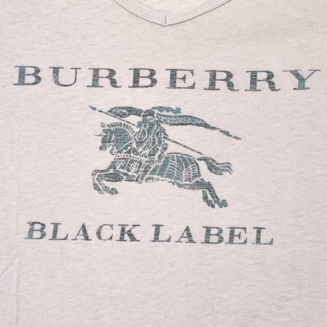 【美品 L】BURBERRY BLACK LABEL バーバリーブラックレーベル Tシャツ カットソー 半袖 ビッグロゴ ホースロゴ Vネック ピンク サイズ3_画像2