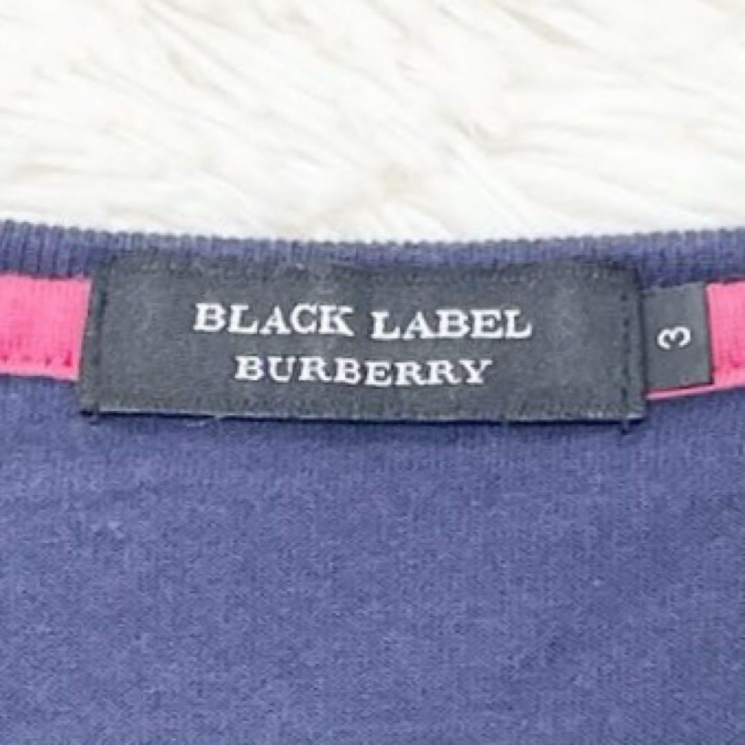【美品 L】BURBERRY BLACK LABEL バーバリーブラックレーベル Tシャツ カットソー 半袖 ホースロゴ 刺繍 チェック ネイビー 紺 サイズ３_画像3