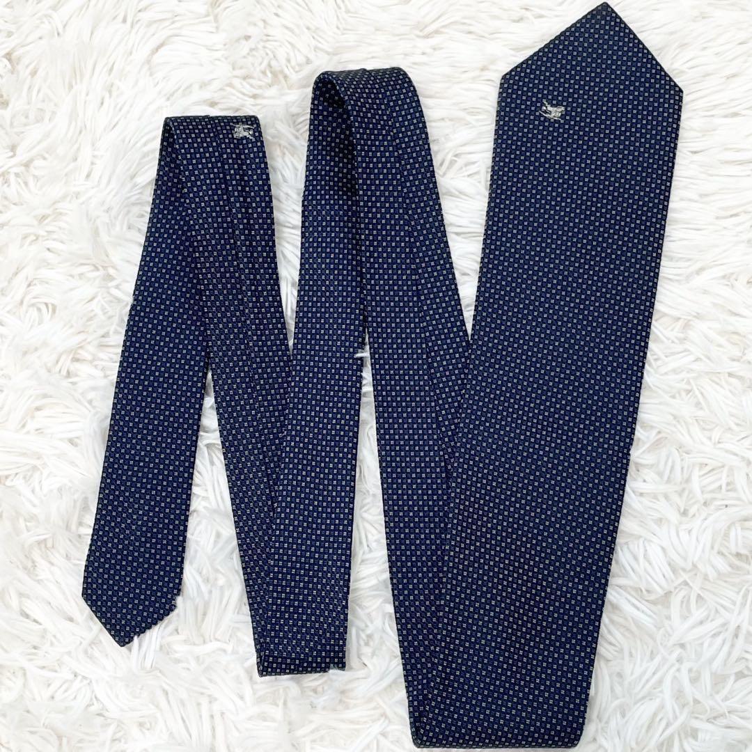 [ прекрасный товар ]Burberry Black Label Burberry Black Label галстук шланг Logo вышивка шелк 100% большой .8cm темно-синий ощущение роскоши бизнес формальный 