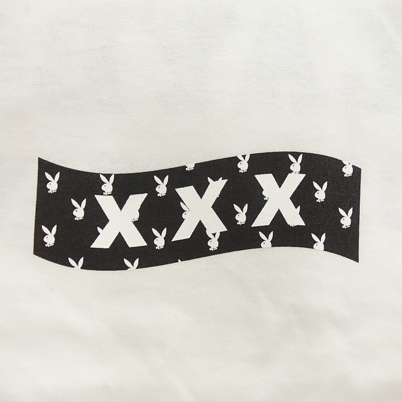 【特別価格】GOD SELECTION XXX × PLAYBOY プレイボーイ ボックス ロゴ プリント Tシャツ ホワイト メンズM_画像4