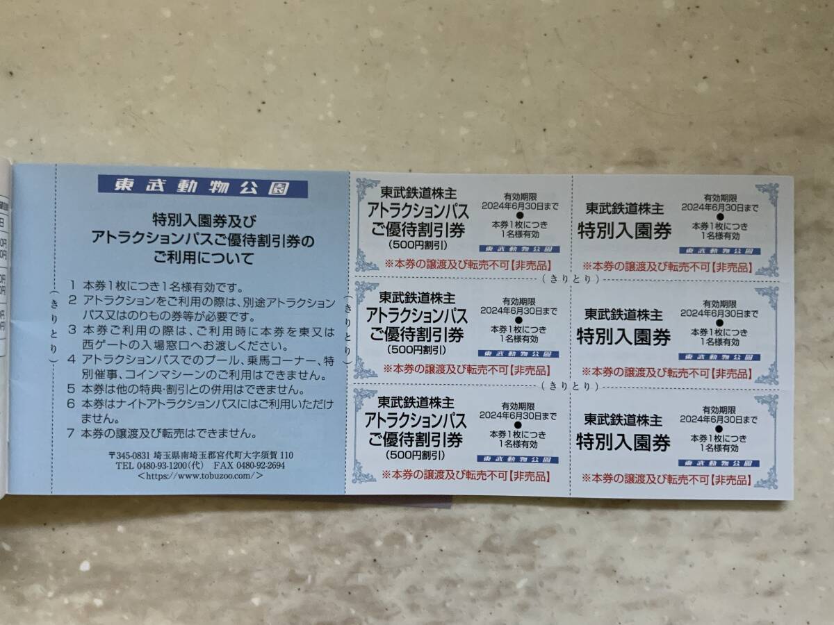 東武鉄道株主ご優待券【2冊】(東武動物公園特別入園券他) 　クリックポスト送料込み！_画像2