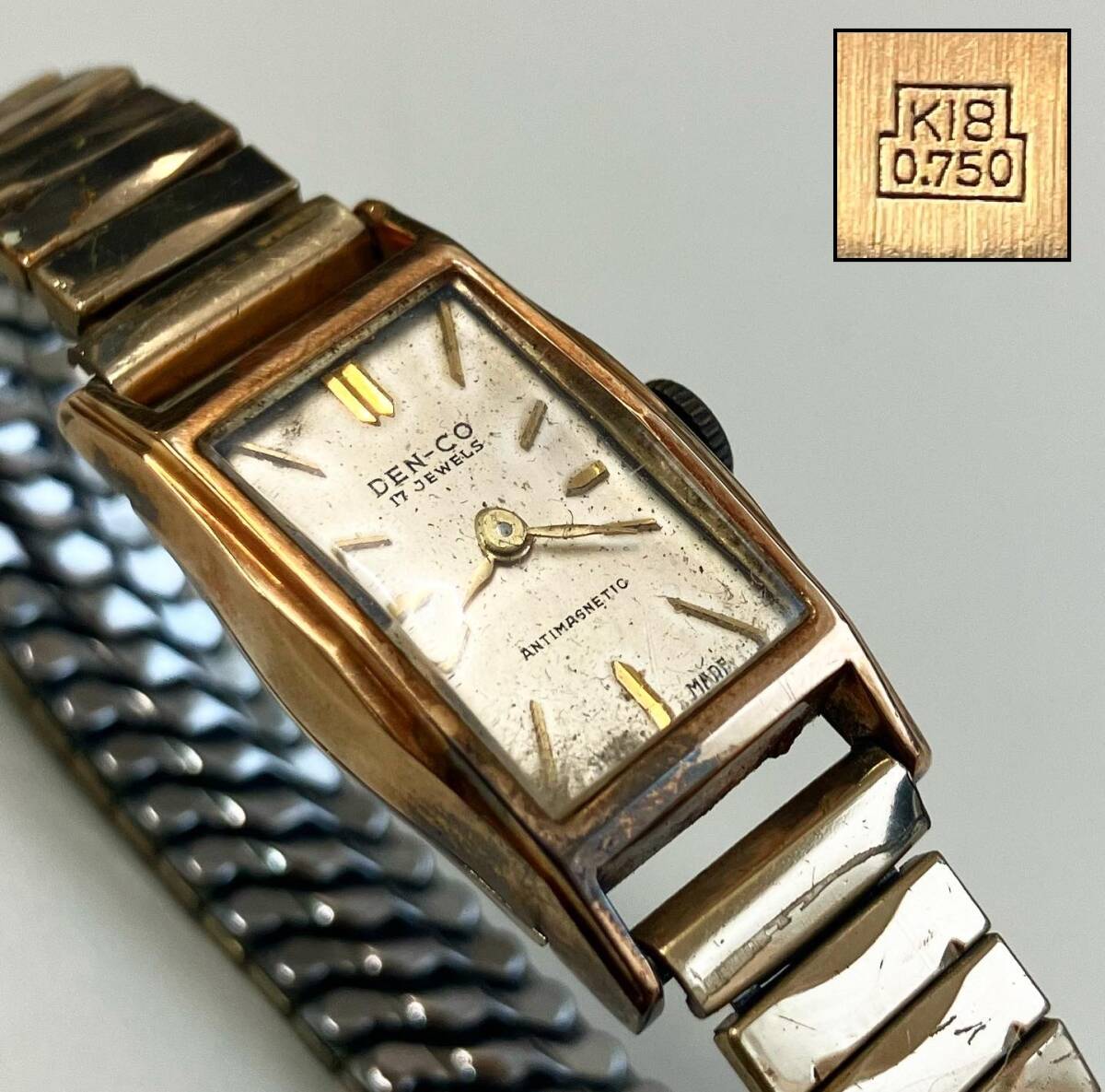  Kyoto ⑥ чистое золото часы женский DEN-CO K18 750 печать механический завод передвижной товар 17 камень античный 21.5g