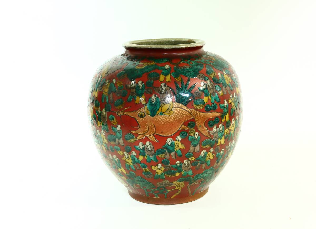 京都⑩◆青木木米 造 九谷焼 花瓶 銘有 高さ：約24cm 花器 伝統工芸 色絵 時代物 和骨董 フラワーベース 検）江戸時代_画像1