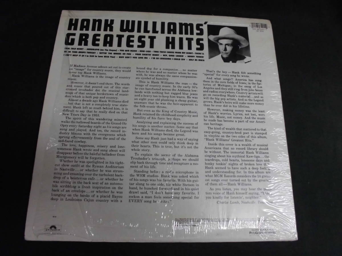 HANK WILLIAMS/HANK WILLIAMS' GREATEST HITS●LP_画像2