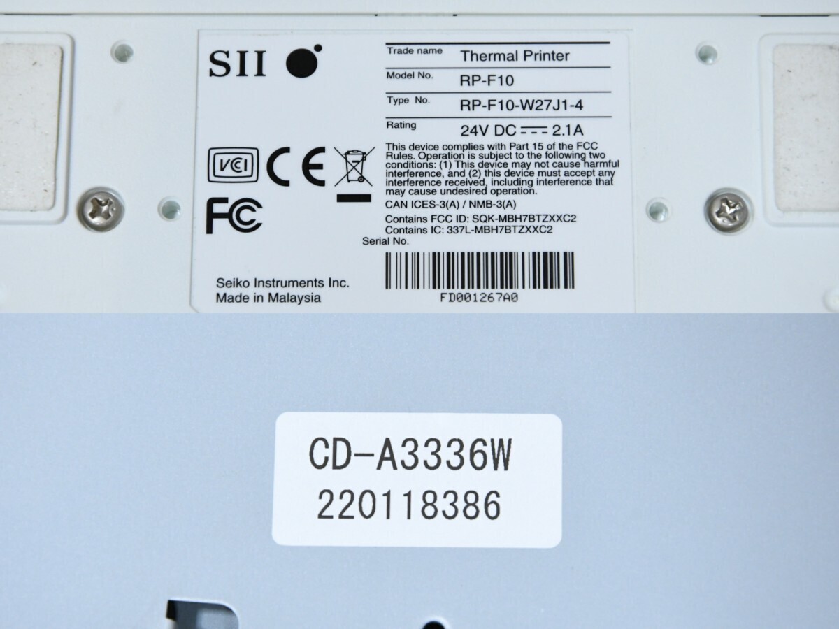 PL4CK155r SII RP-F10 サーマルプリンター Bluetooth キャッシュドロアー CD-A3336Ｗ レジスター セット レジ 店舗什器 通電確認済み_画像10