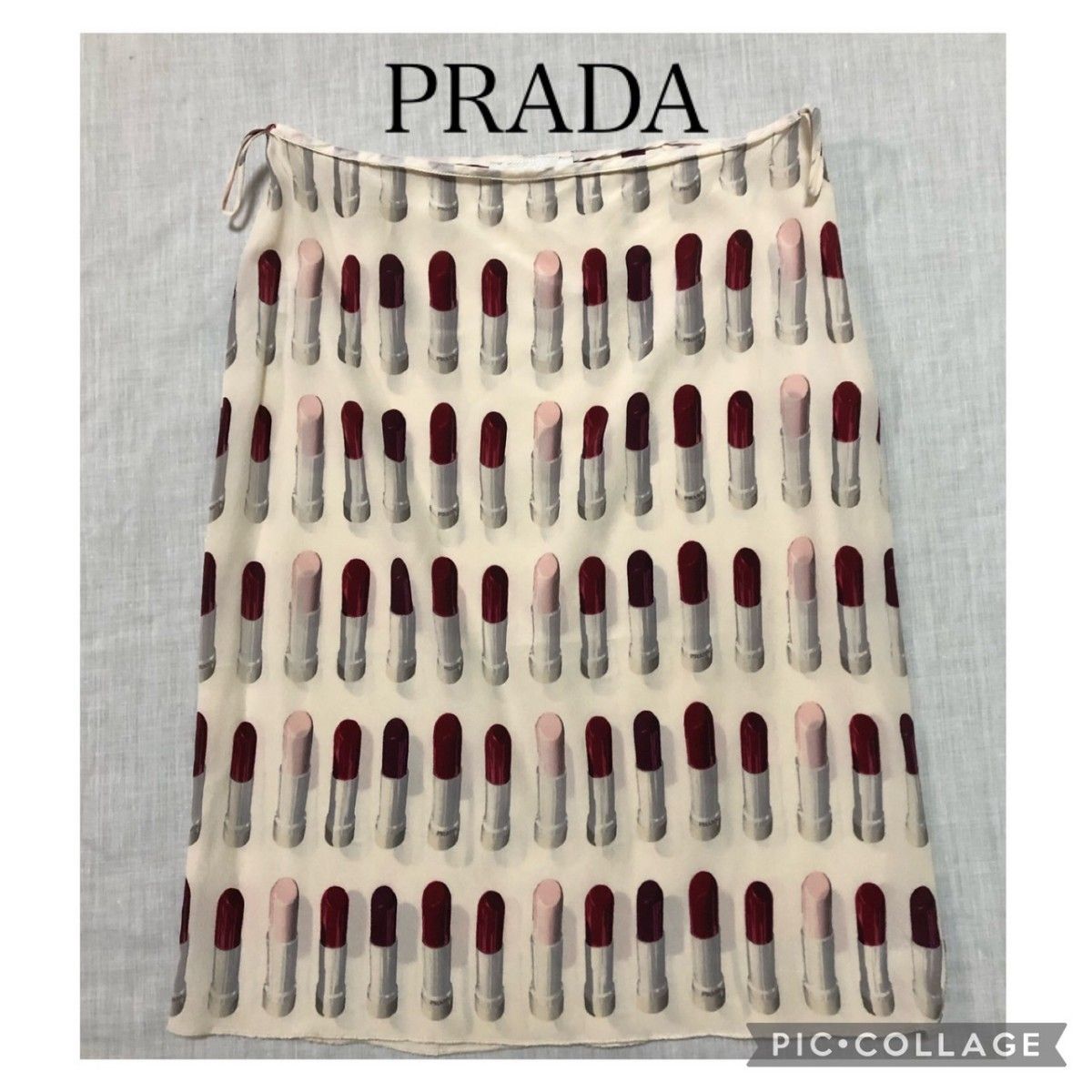 PRADA プラダ　リップ柄　シルク　ショートスカート