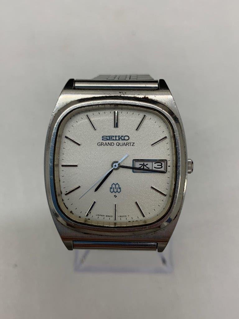 aei5-166【現状品・未稼働訳アリ品】SEIKO GRAND QUART セイコー グランドクォーツ デイデイト 時計 アンティーク 9943-5000 ベルト社外_画像1