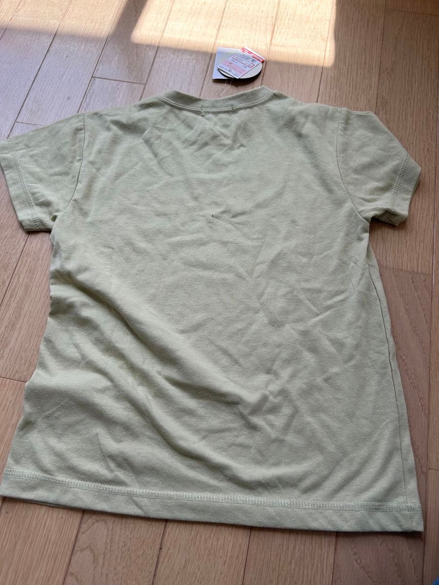 [130] Tシャツ 半袖　黄緑　犬　ブルドック　ワッペン