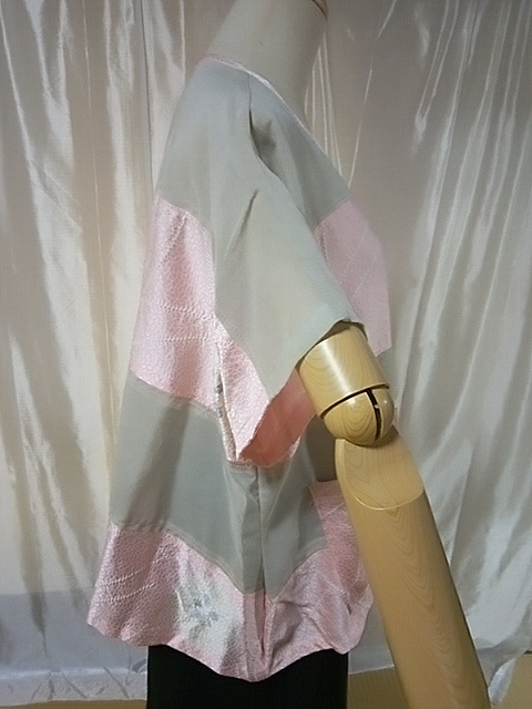 <.. ..> туника короткий рукав L размер шелк б/у товар кимоно переделка лоскутное шитье 