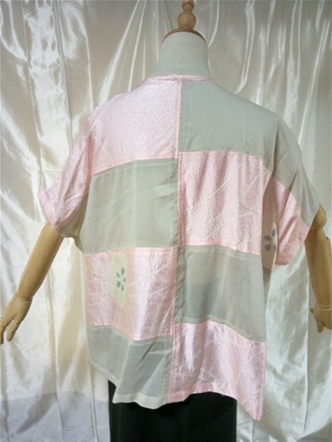 <.. ..> туника короткий рукав L размер шелк б/у товар кимоно переделка лоскутное шитье 