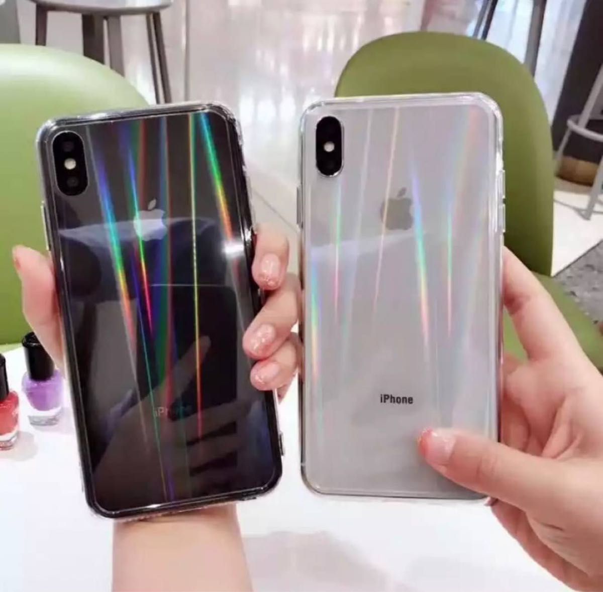 iPhoneXSMAXオーロラiPhoneケース　韓国 透明 クリア かわいい クリア スマホケース TPU かわいい