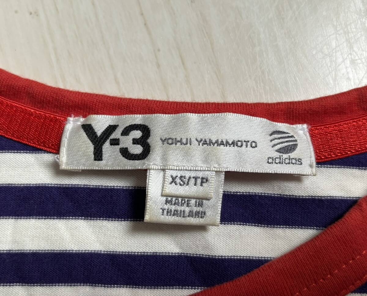 Y-3 ワイスリー Yohji Yamamoto ヨウジヤマモト adidas アディダス カットソー ボーダー 衿変形 長袖 プルオーバー XS 白 紫 赤 △5の画像7