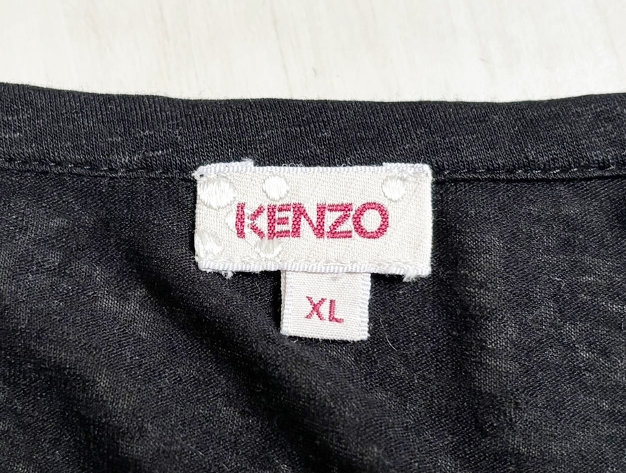 美品 KENZO ケンゾー カットソー Tシャツ スキッパー リヨセル リネン カラーステッチ XL 黒 ブラック 緑 グリーン レディース △5_画像7