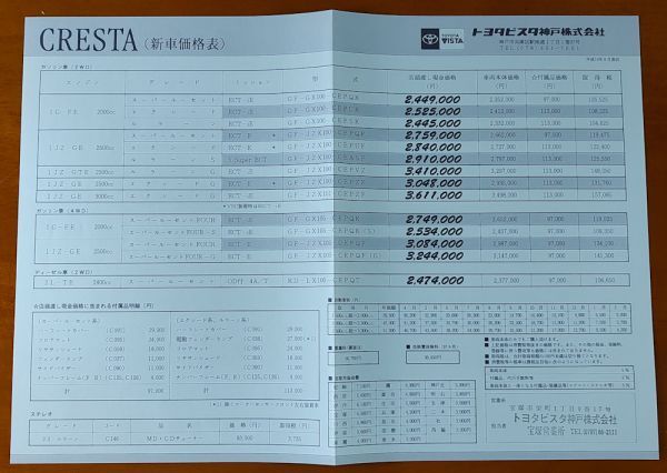  Toyota Cresta каталог эпоха Heisei 10 год 8 месяц CRESTA X100 38 страница таблица цен есть 