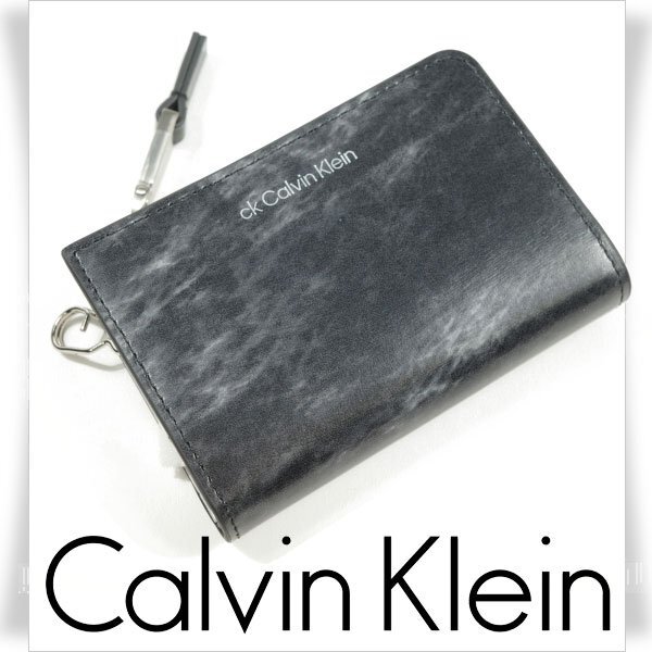 新品1円～★CK CALVIN KLEIN カルバンクライン メンズ 牛革レザー L字ファスナー 4連キーケース スマートキー 小銭入財布 箱付き ◆2343◆の画像1