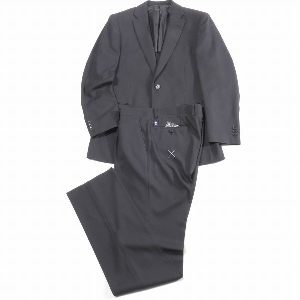  new goods 1 jpy ~* old shop suit maker all season stretch single two . button suit 100AB7 black stripe one tuck *2386*